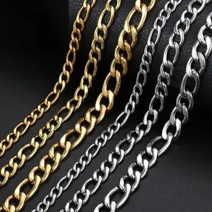 3/5/7/9mm Men's Stainless Steel Necklace Figaro Link Chain Choker for Men Women Gold Color Silver Color Solid Accessories