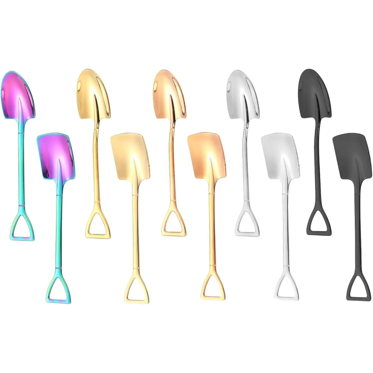 10Pcs Shovel Spoons Stainless Steel Spoon Reusable Dessert Spoons for Coffee Tea Ice Cream Fruit Sugar Cake