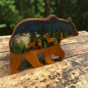 3D bear Wood Carving Animals Home Decorative