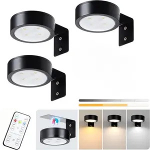 3-Pack Picture Light Battery Operated with Remote, Led Lights Dimmable and Timer Painting Light, Art Display Light for Picture Frame Artworking Portrait, Home Wall Decor Puck Lights, Black