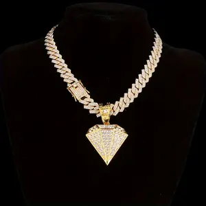Men's Hip-hop Zirconia Pendant Necklace - Golden/Silvery Miami Cuban Link, Chain Length 20in, Comes With A Premium Gift Box