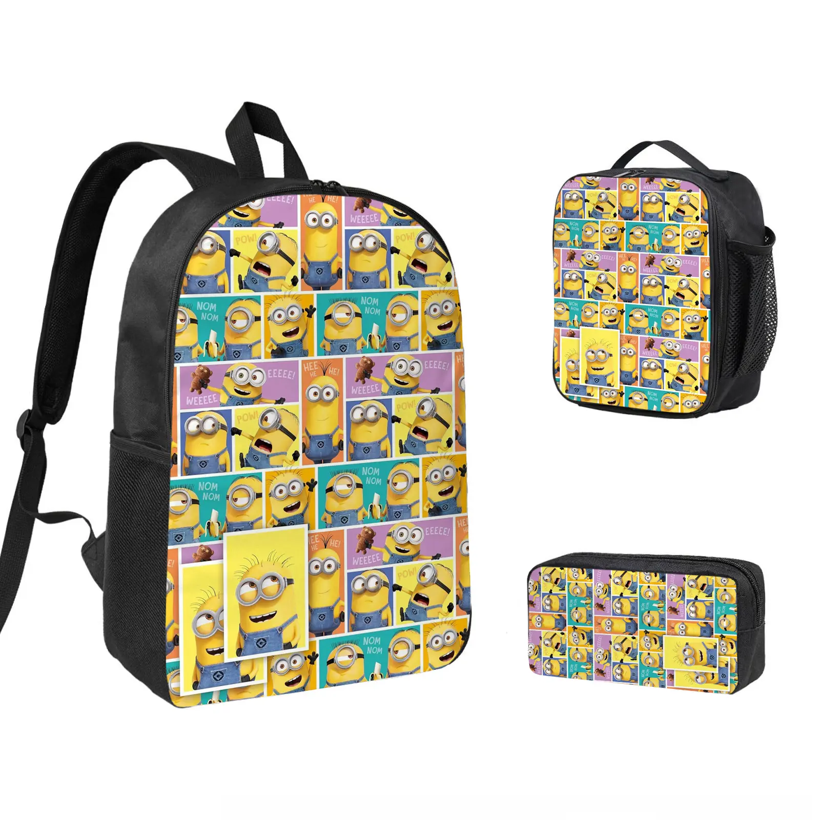 Minions 3 PCS Backpack Set, Durable School Bookbag with Insulated Lunch Bag & Pencil Case for Teens Boys Girls, Comfortable Travel Daypack Gift for Fans d-181