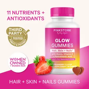 Pink Stork Glow Gummies | Hair, Skin, Nail, Beauty | Biotin, Vitamin E, Antioxidants, Pantothenic Acid | Supports Collagen Production | Zinc | Gluten-Free | Postpartum Support | Women-Owned