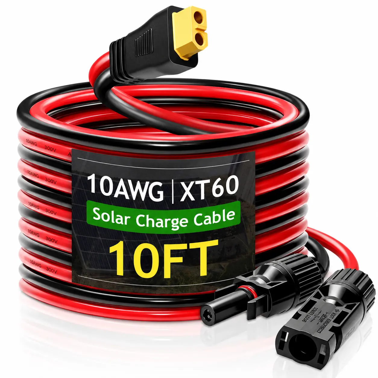 WFPOWER 10AWG Pure Copper Cable, 10FT Outdoor Safe XT60 Extension Cable with Sealed Ends for Portable Power Stations, Solar Generators, 10Awg Cable