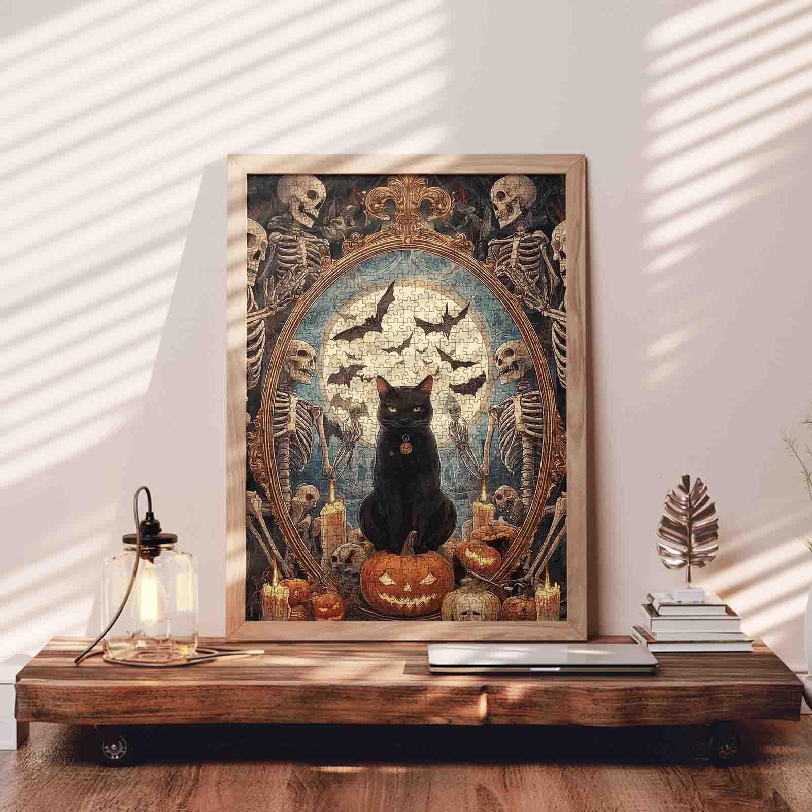 Tucocoo Gothic Halloween Cottage 1000 Pieces Jigsaw Puzzle Enchanted Witch House Autumn Pumpkin Garden Black Cat Fantasy Art for Adults, Family Game Night, Stress Relief, Relaxation, Brain Challenge, Wall Decor Gift for Women Seniors, 27.5x20inch(70x50cm)