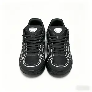 Sleek Black Retro Dad Shoes with White Outline Stitching, Breathable Mesh Upper & Durable Sole for Casual Wear