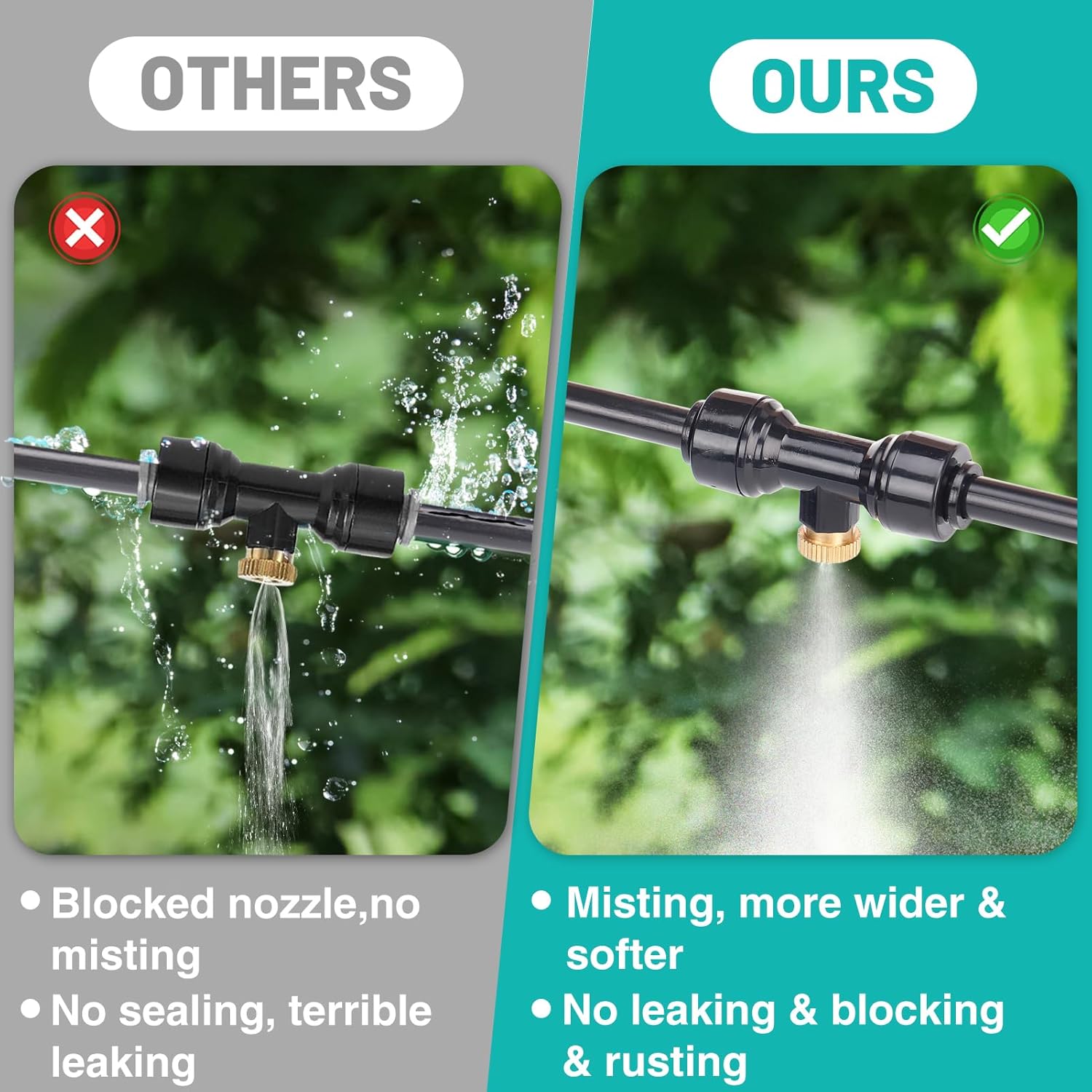 98FT Misting Cooling System with 30 Brass Mist Nozzles +a Brass Connector(3/4'')  for Patio Patio Waterpark Garden Trampoline Greenhouse