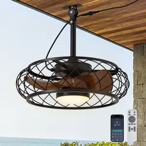 Outdoor Light Ceiling Fans, 20“ Low Profile Ceiling Fan with Light and Remote Control, Flush Mount, Reversible, Waterproof,1-8h Timer, Dimmable, Noiseless, Black Ceiling Fan for Bedroom, Indoor，Outdoor Use