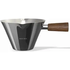 Espresso Cups - 4OZ Espresso Shot Cup with Wooden Handle -Measuring Cup with Double Spouts - Coffee Bar Accessories, Bright Silver