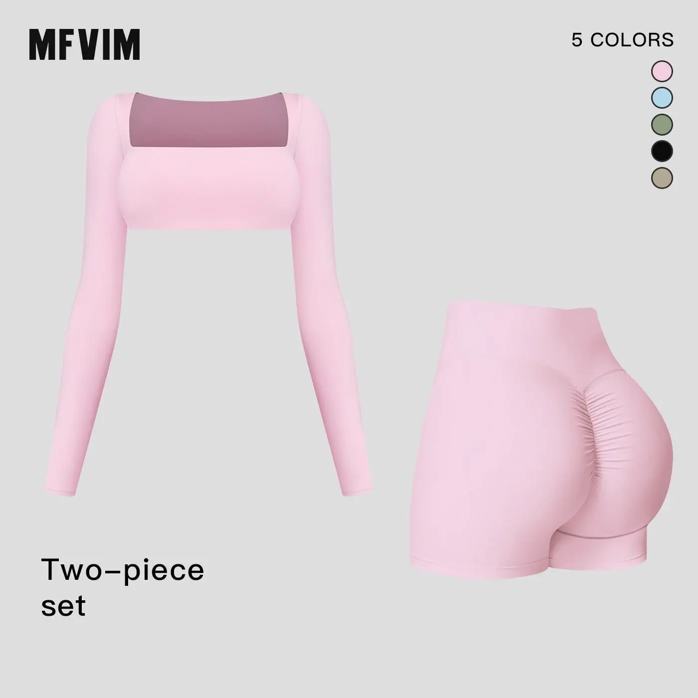 Women's 2-Piece Solid Sweatsuit Set by MFVIM - Long Sleeve Square Neck Crop T-Shirt, High Waist Short Leggings, Streetwear Tracksuit Set for Yoga, Gym, Clothes for Women, 2 Piece Sets,back to school,back to school haul