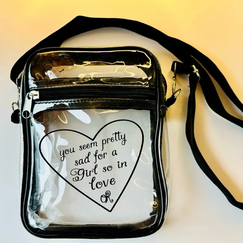 Custom Clear Stadium Bag The Unraveled Tour Olivia R.  Crossbody Bag with Black Adjustable Strap and front pocket Concert & Stadium Approved