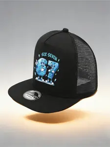 1/2pc Six Seven Cartoon Print Trucker Hat, Breathable Mesh Snapback Baseball Cap, Unisex Streetwear Cap for Daily Outdoor Use