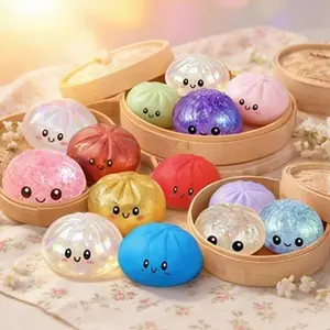 2026 New Glitter Dumpling Squishy with Steamer Box, Soft Sensory Fidget Steamed Bun Squeeze Tool for Adult Stress & Anxiety Relief, for Home Office Party