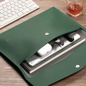 A4 Size Leather Folder File Bag, 1 Count Waterproof Business Document Bag, Portable Durable File Organizer for Home Office School Travel