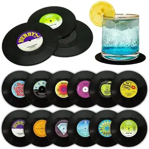 Vinyl Record Coasters 12- Set - Non-Slip Absorbent Drink Coasters, Ideal  for  Enthusiasts & Retro Decor(M3)