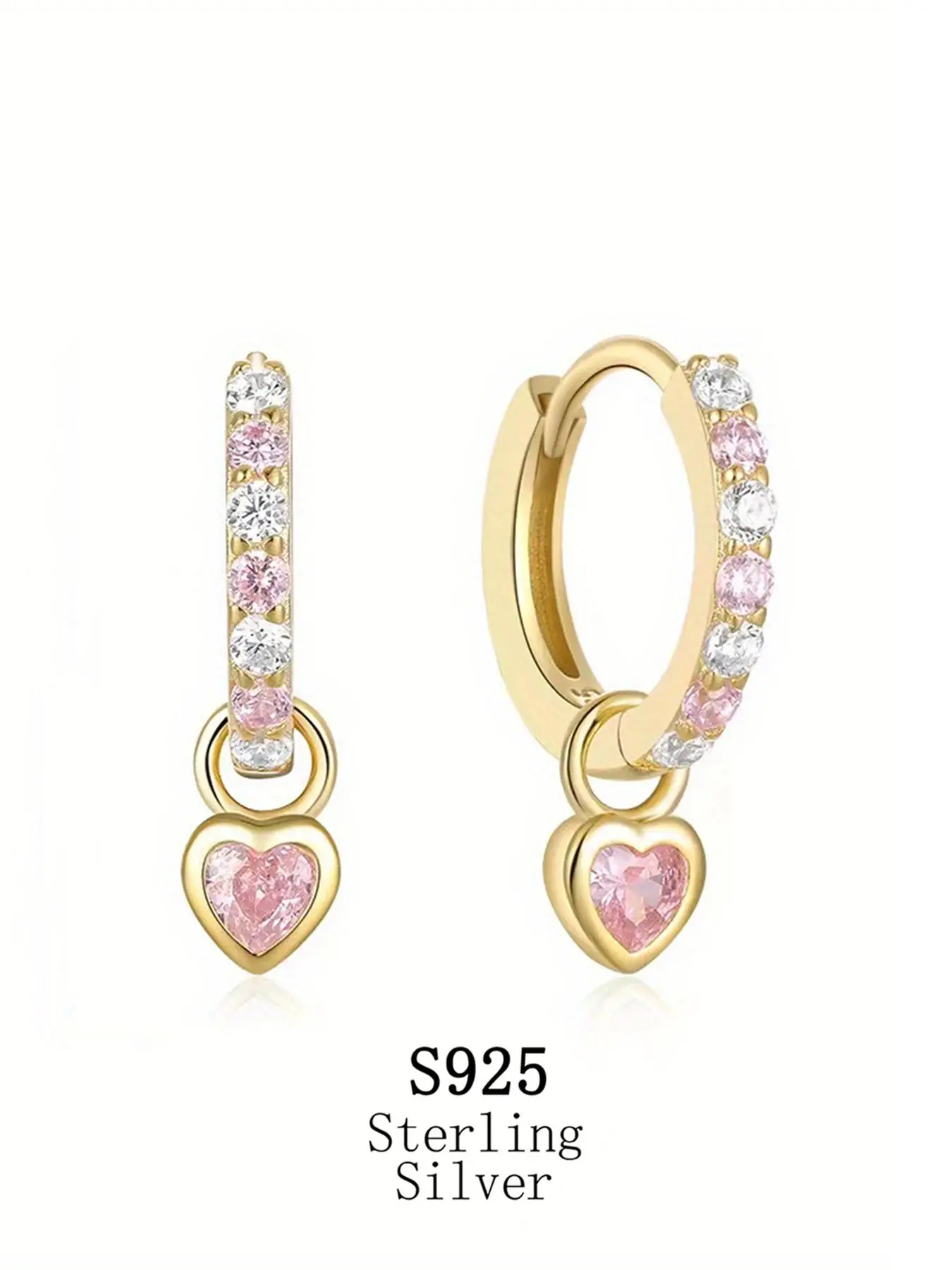 925 Sterling Silver Heart Shaped Rhinestone Decor Earrings, Cute Earrings for Women, Fashion Jewelry Accessories for Party, Daily Decor, Perfect for G