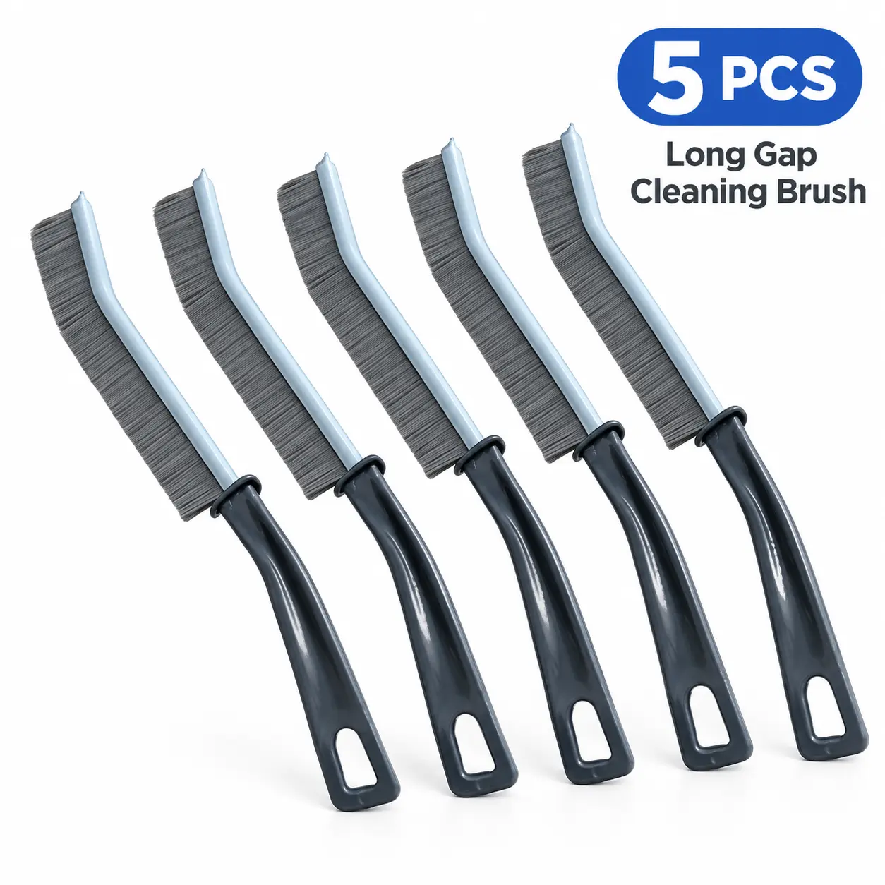5 Pack Crevice Cleaning Brush Set, Long Handle Gap Cleaning Brushes with Dense Bristles, Narrow Detail Scrub Brush for Window Tracks, Bathroom, Kitchen, Sink Edges, Tile Grout, Door Grooves and Hard to Reach Spaces, Black