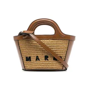 MARNI Tropicalia Mini Leather Bucket Bag with Detachable Strap and Embroidery for Women