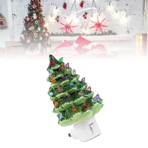 Xmas Tree Night Light Ceramic Decorative Plug in Tree Nightlight Xmas Decor for Bedside Tables Study Rooms Living Rooms Green