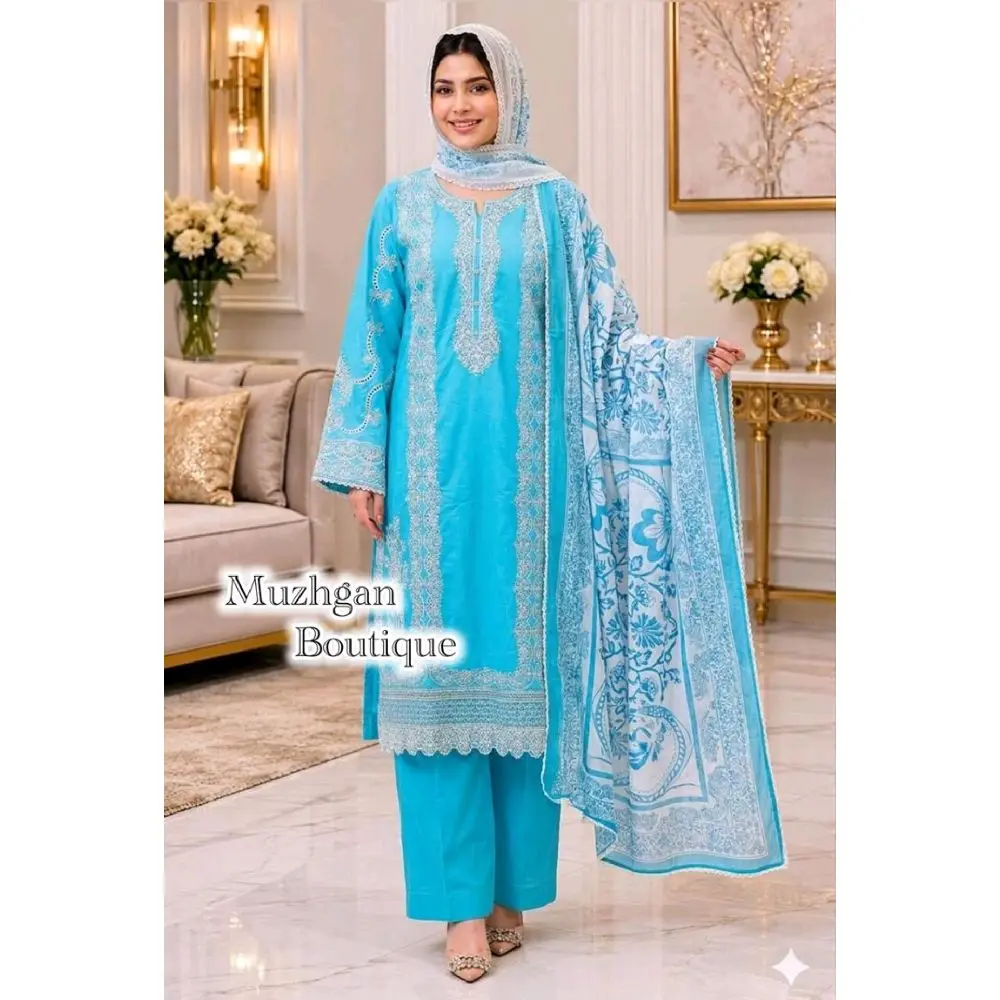 ​Premium Pure Cotton Indian Punjabi Dress with Hand Embroidered Details