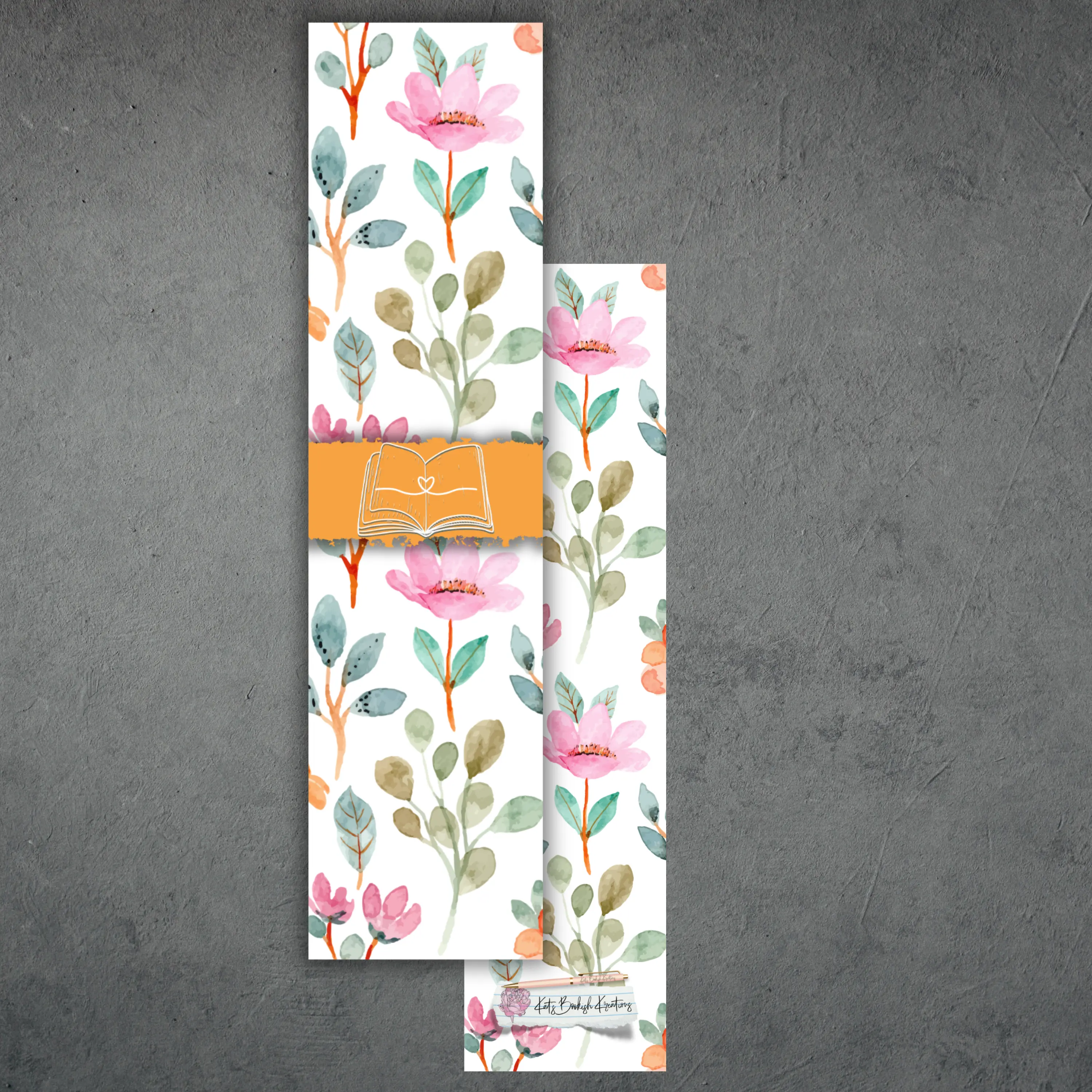 Watercolor Floral Orange Bookmark