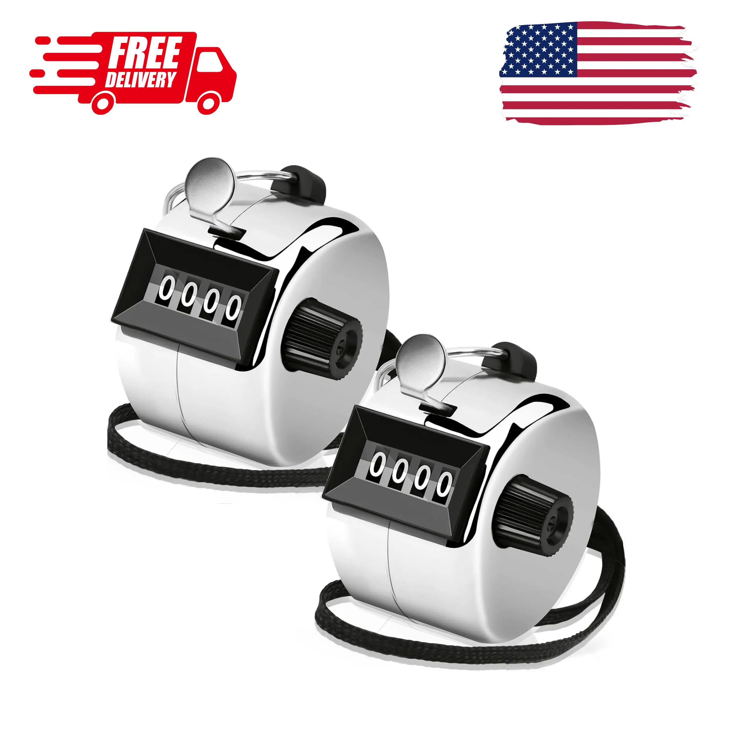 2 Pack Clicker Counter, Metal Hand Tally Counter Clicker, Silver