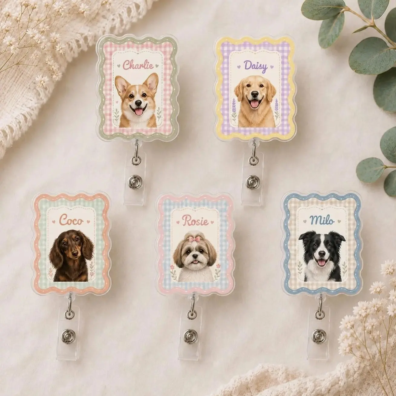 Custom Pet Badge Reel Personalized Dog Cat Badge Holder, Cute Pet Portrait ID Reel, Gift for Pet Lover, Vet Tech Gift Idea