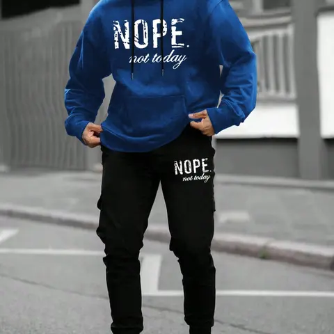 Men's Letter Print Pocket Sweatpants Lounge Stylish Casual Streetwear Co-ord Set, Street Long Sleeve Hoodie & Drawstring Waist Sweatpants, Men's Clothing, Menswear, Casual Style Set