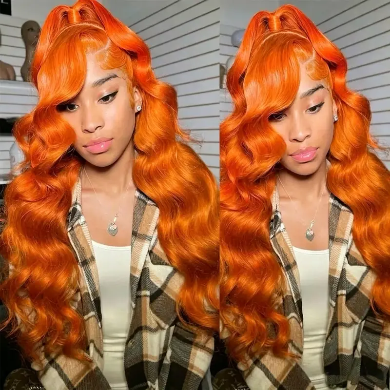 30 Inch Ginger Orange Lace Wig Human Hair Ginger Orange 13x6 Body Wave Lace Front Wigs Human Hair Pre Plucked 180 Density HD Transparent Lace Frontal Wigs Orange Colored Human Hair Wigs For Women