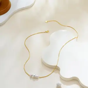 Gold Pearl Necklaces for Women Metal Plated, Dainty Layered Freshwater Pearl Chain Simple Elegant Wedding Birthday Jewelry Gift for Her