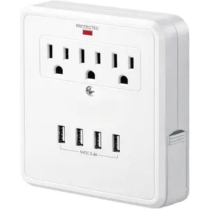 Multi Plug Outlet Extender with USB,Surge Protector Wall Mount Plug,3 Outlets and 4 USB Outlet Splitter Adapter with 2-Side Stretchable Phone Holder,ETL Listed,White,1 Pack.