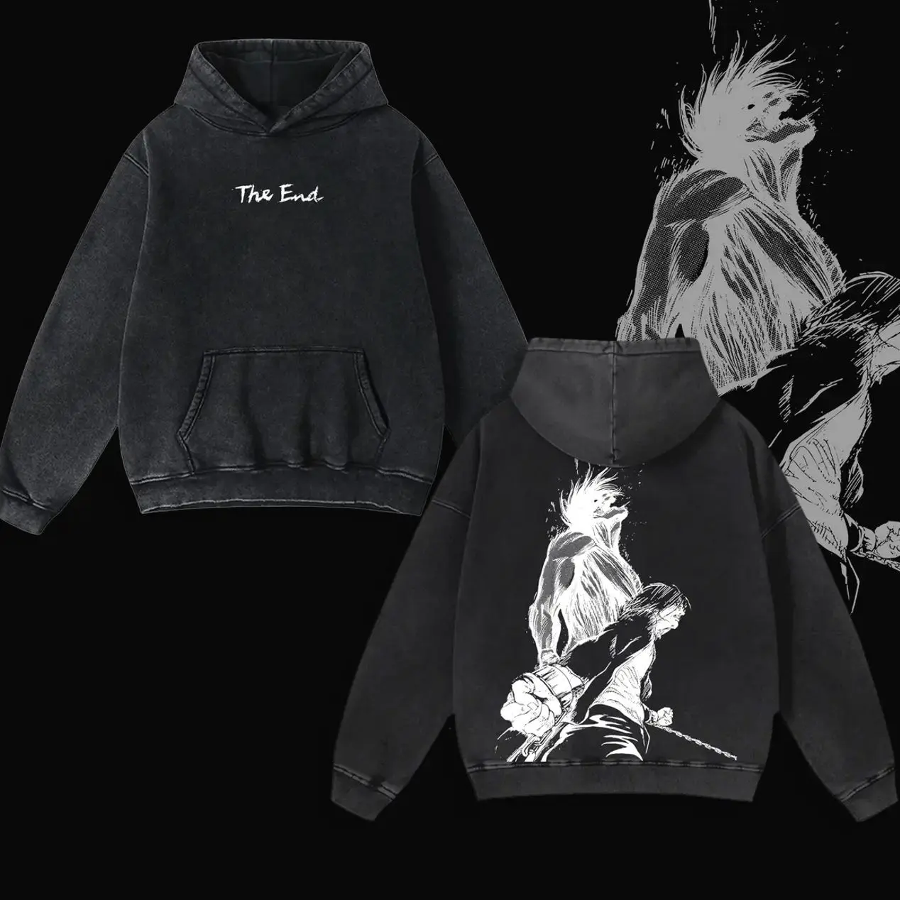 Retro Vintage The Key Attack on Titan AOT ,Eren, levi , mikasa Oversized Double-Sided Washed Hoodie | Unisex Heavyweight Cotton Anime Hoodie for fan UFI