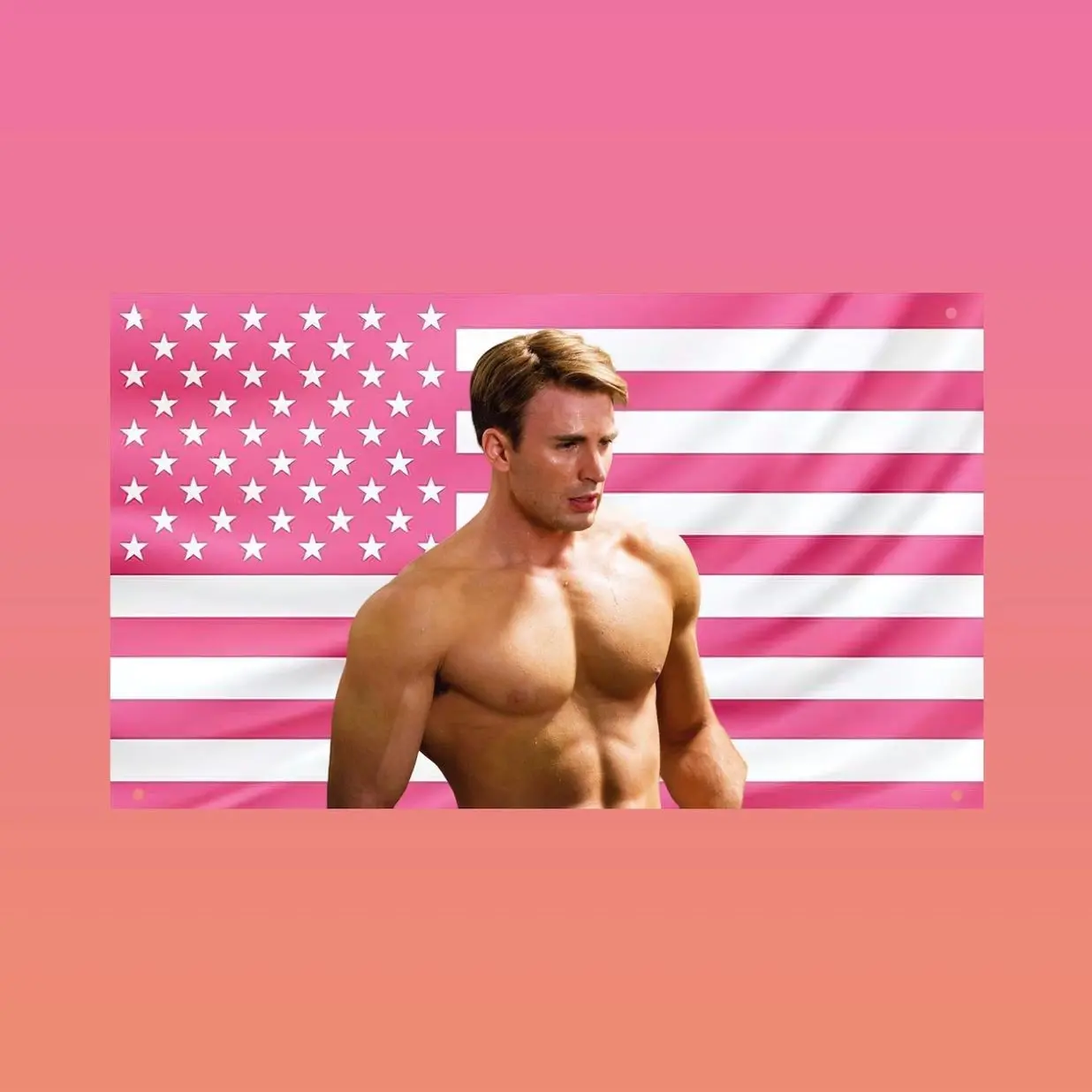 Chris Evans Flag Captain America Pink US Flag Aesthetic Wall Banner | Frat Room Decor Hot Superhero Wall Art Gift