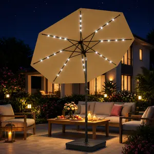 Sunnyard 9FT Solar Patio Umbrella with 32 LED Lights, Outdoor Table Market Umbrella with Crank Lift & Push Button Tilt, Aluminum Pole and 8 Steel Ribs, for Garden, Deck, Backyard & Outdoor Dining (Green/Khaki/Blue/Red)