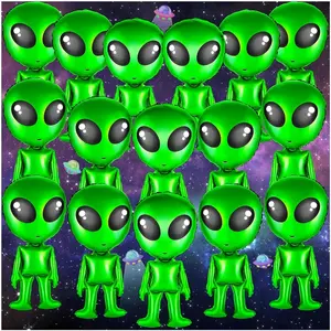 16 count Halloween Green Alien Balloons - 32in Alien Inflatable Funny Balloon for Halloween, Christmas, Birthday Party Decoration