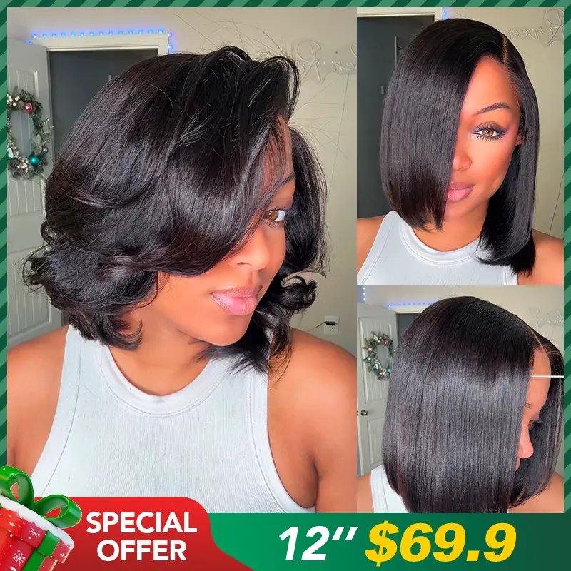 LWIGS Glueless Skinlike Real HD Lace 5x5 Closure Wig Silky Straight Short Bob Human Hair Wigs Pre-Plucked
