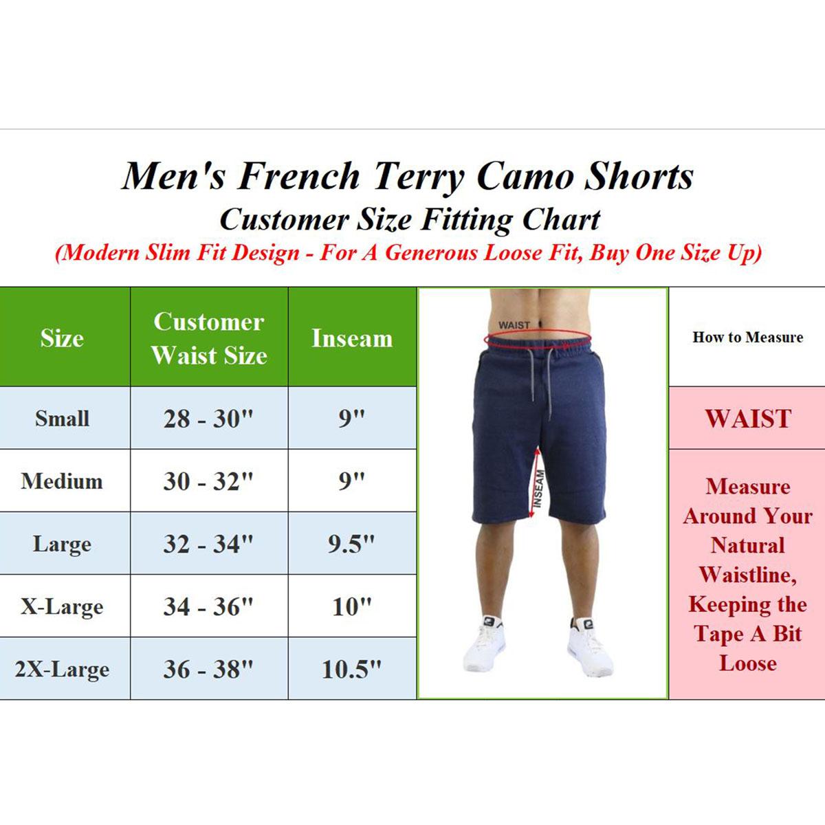3 Pack Men's Camo Printed French Terry Shorts (Sizes, S-2XL)