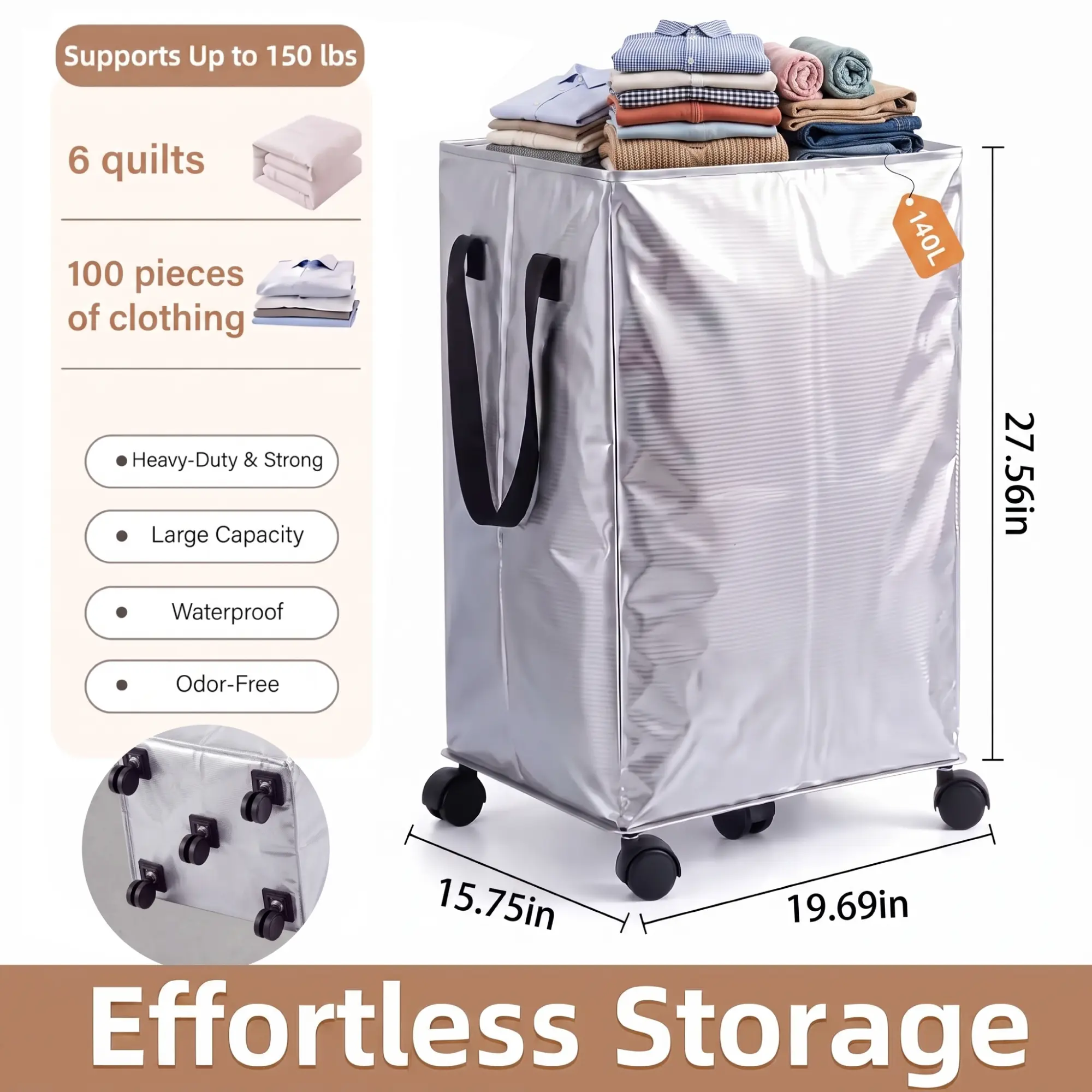 Extra Large Rolling Storage Bag with Wheels, Foldable Zipper Clothes Storage Organizer, Heavy-Duty Multipurpose Storage Bag, Shopping Storage Bag, Camping Storage Bag, Dormitory Storage Bag