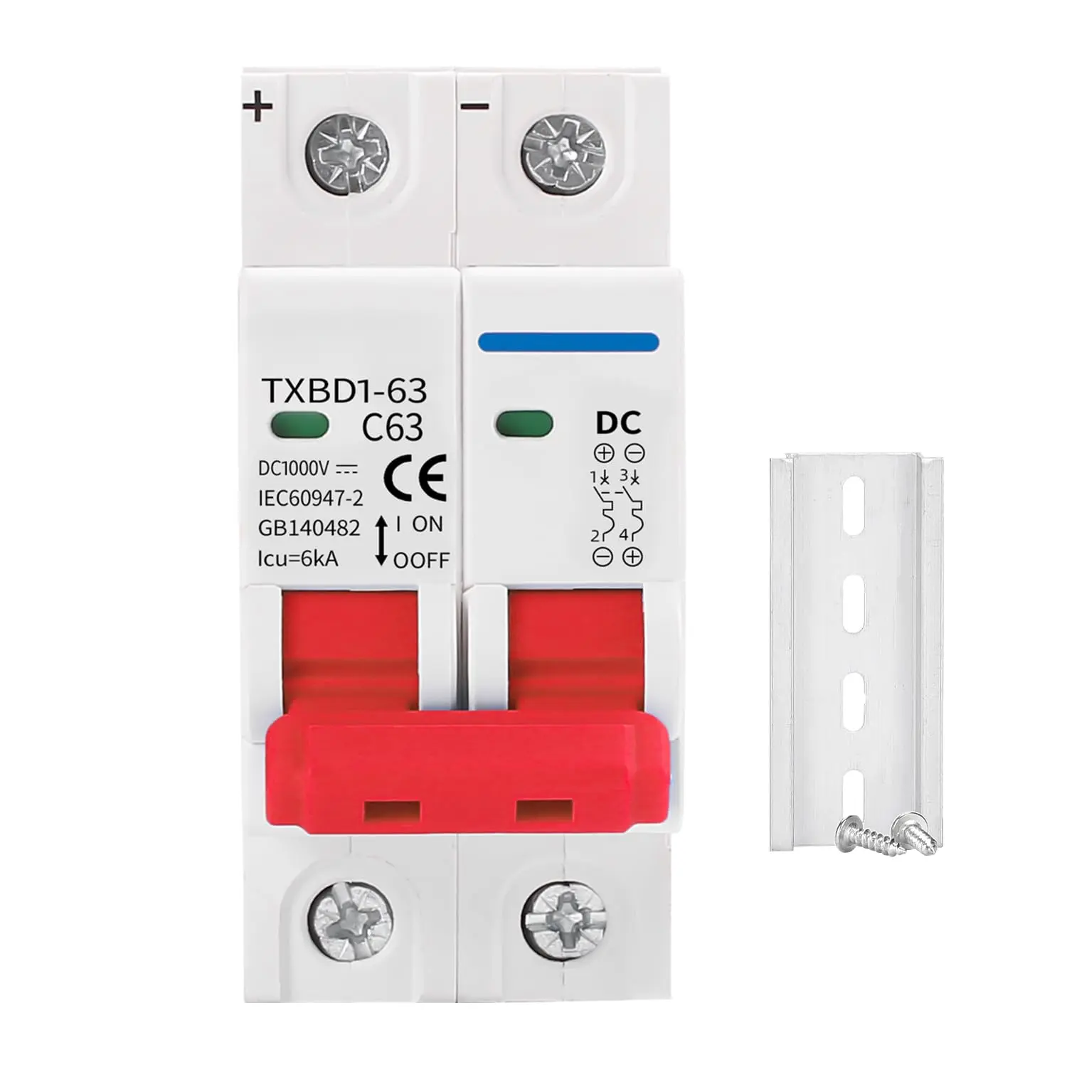 DC Miniature Circuit Breaker 2P 1000V 63A Solar Mini Circuit Breaker   Thermal  Trip DIN Rail Mount DC Disconnect  for Photovoltaic PV System (25A)