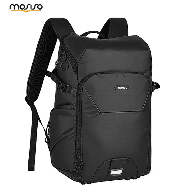 MOSISO Sporty Casual Camera Backpack, Polyester Black with Waterproof Rain Cover, Breathable Back Panel, Shockproof Protection, Durable Handle - 16in Laptop Compartment, Tripod Holder for Canon/Nikon/Sony Cameras, DJI Drone Accessories, 18x11x5.9" Size, 1
