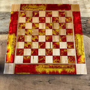 Red Lava Golden Maple Wood Chess Board (INCLUDES PIECES)