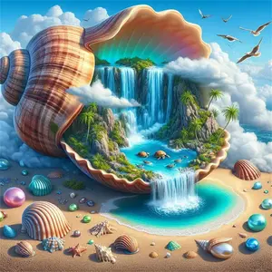 Full Round Diamond Painting Conch Diamond Mosaic Waterfall DIY Shell Embroidery Abstract Landscape Home Decor Needle Crafts Kit