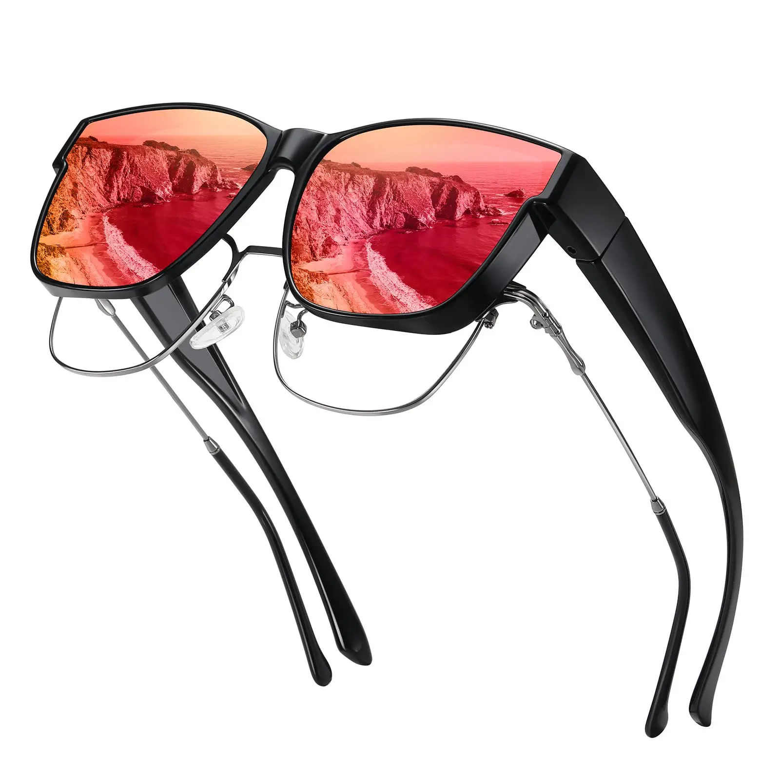 Polarized Sunglasses Fit Over Glasses for Men Women, Oversized Square Sun Glasses UV400 Protection Shades