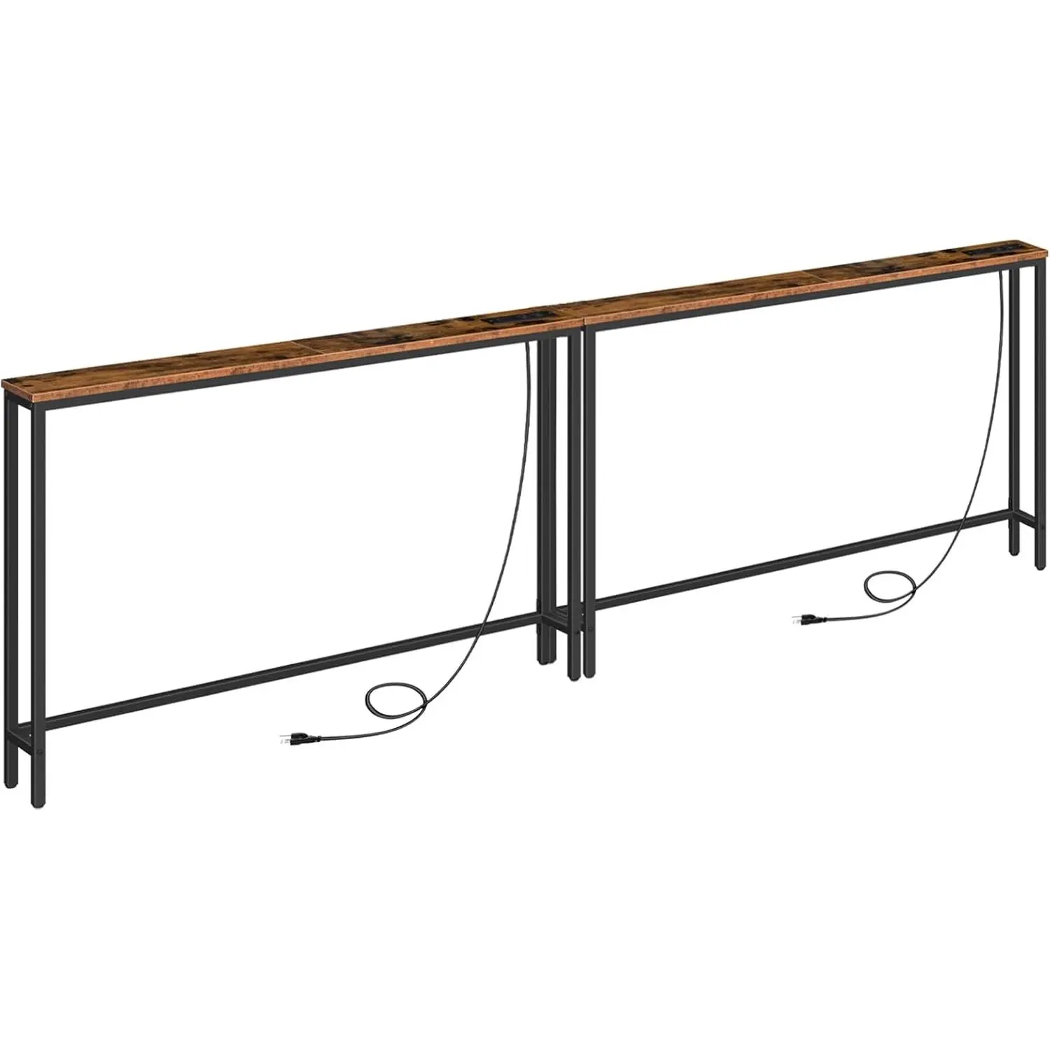 2 Pack 5.9" Narrow Console Sofa Table with Power Outlets, .2" Long Behind Couch Table with  Station, Skinny Sofa Table for Living Room, Foyer, Rustic Brown BF15XGP201G1