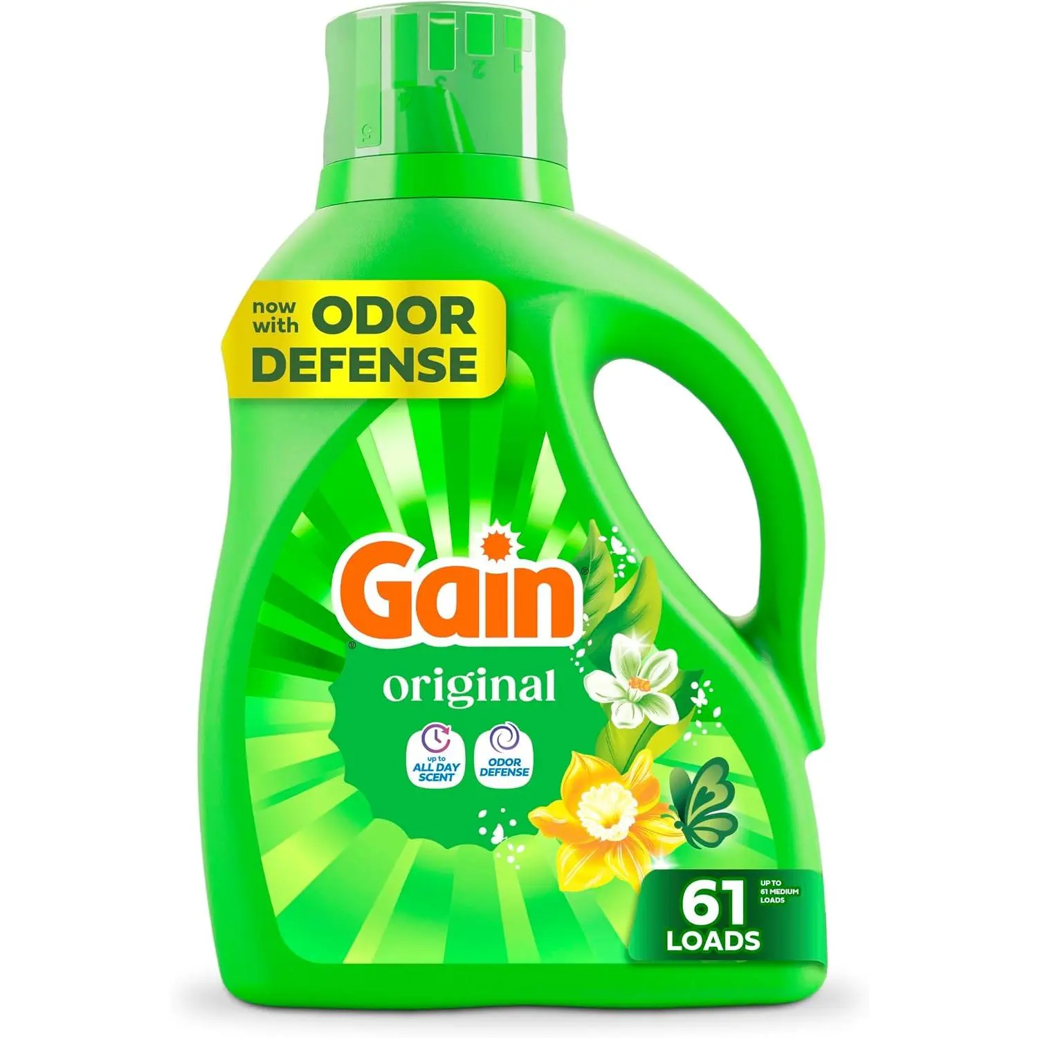 Gain Liquid Laundry Detergent with Odor Defense, Original Scent, for HE Washing Machines, 81 fl oz, 61 Loads (Packaging May Vary)