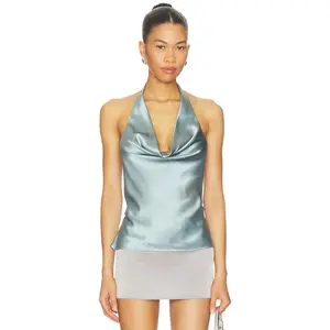 EB Denim Cassia Halter Tank Top in Dusty Blue Silk