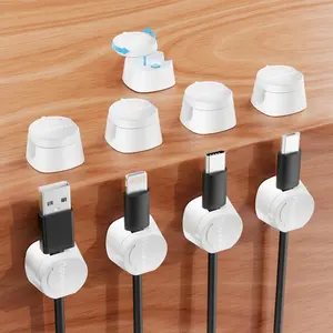 Cord Clips Organizer 9 Pack,   Holder  Closure Cord Management, 360 Rotating Wire Clip for USB HDMI Type C Ethernet Desk Cables Organization (White)