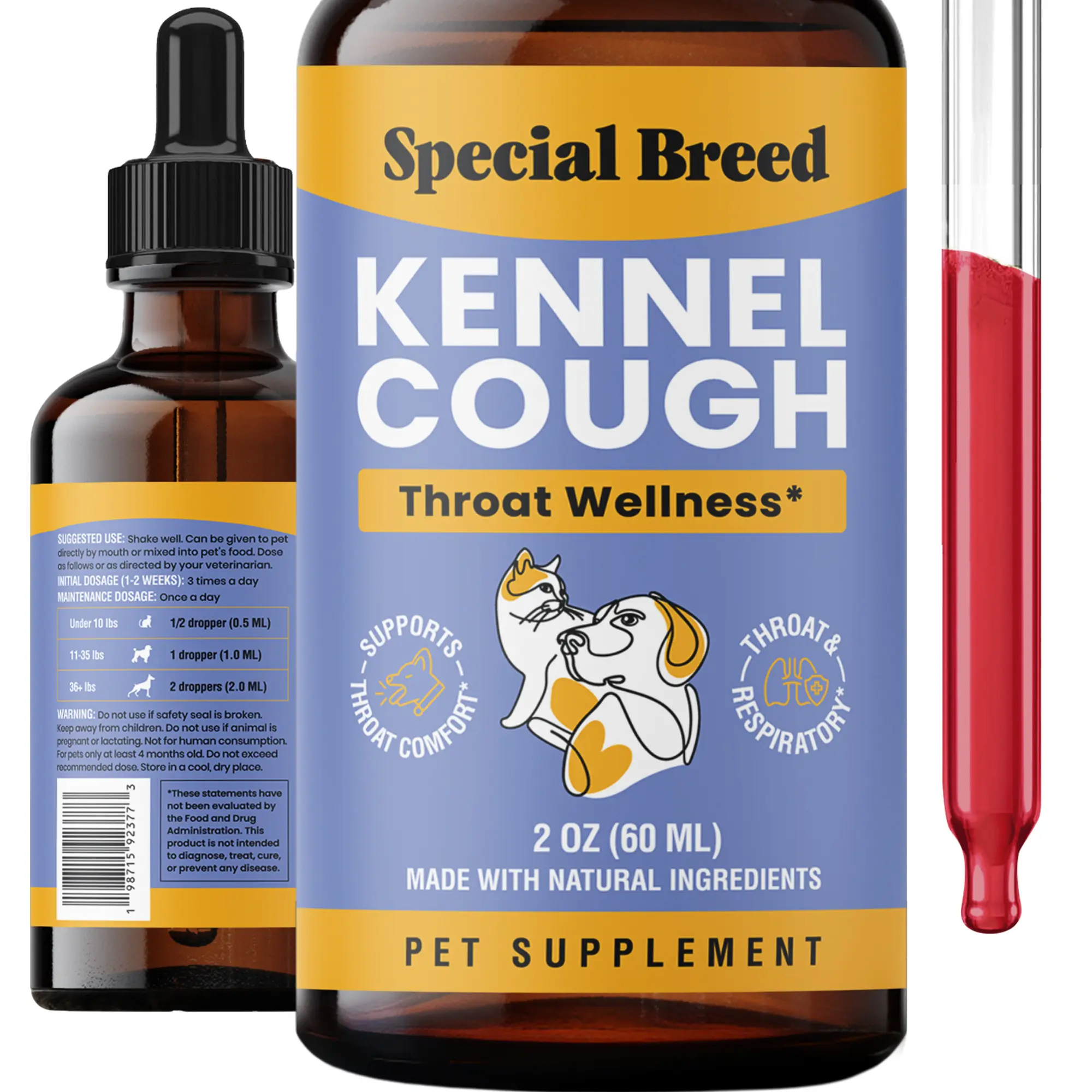 Cough Support for Dogs & Cats - Dry & Wet, Respiratory & Cold, Made in USA, 2oz