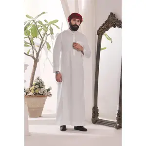 Premium White Saudi Round Collar Thobe