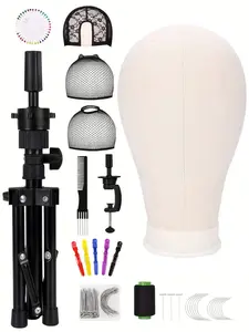 22-Inch Wigs Mannequin Head, Wig Making Stand with Head, Hair Styling Practice Display, Tripod Stand with T-Clips Set